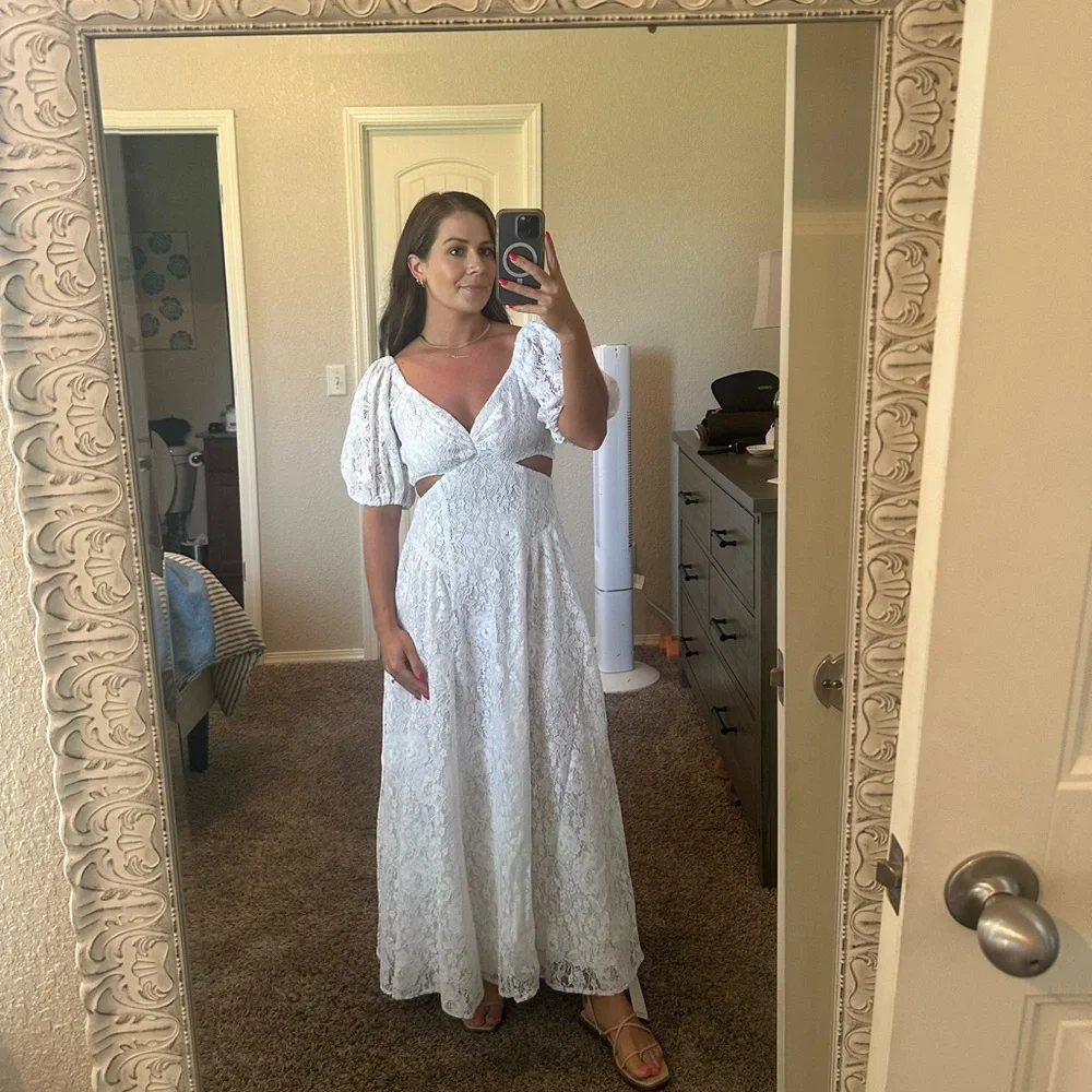 Abercrombie Lace Drama Puff Sleeve Cutout Maxi Dress